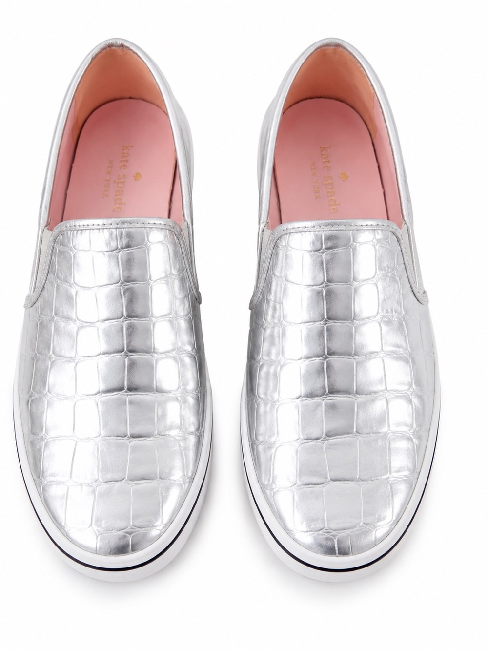 kate spade Silver Croc-Embossed Slip-On Flats